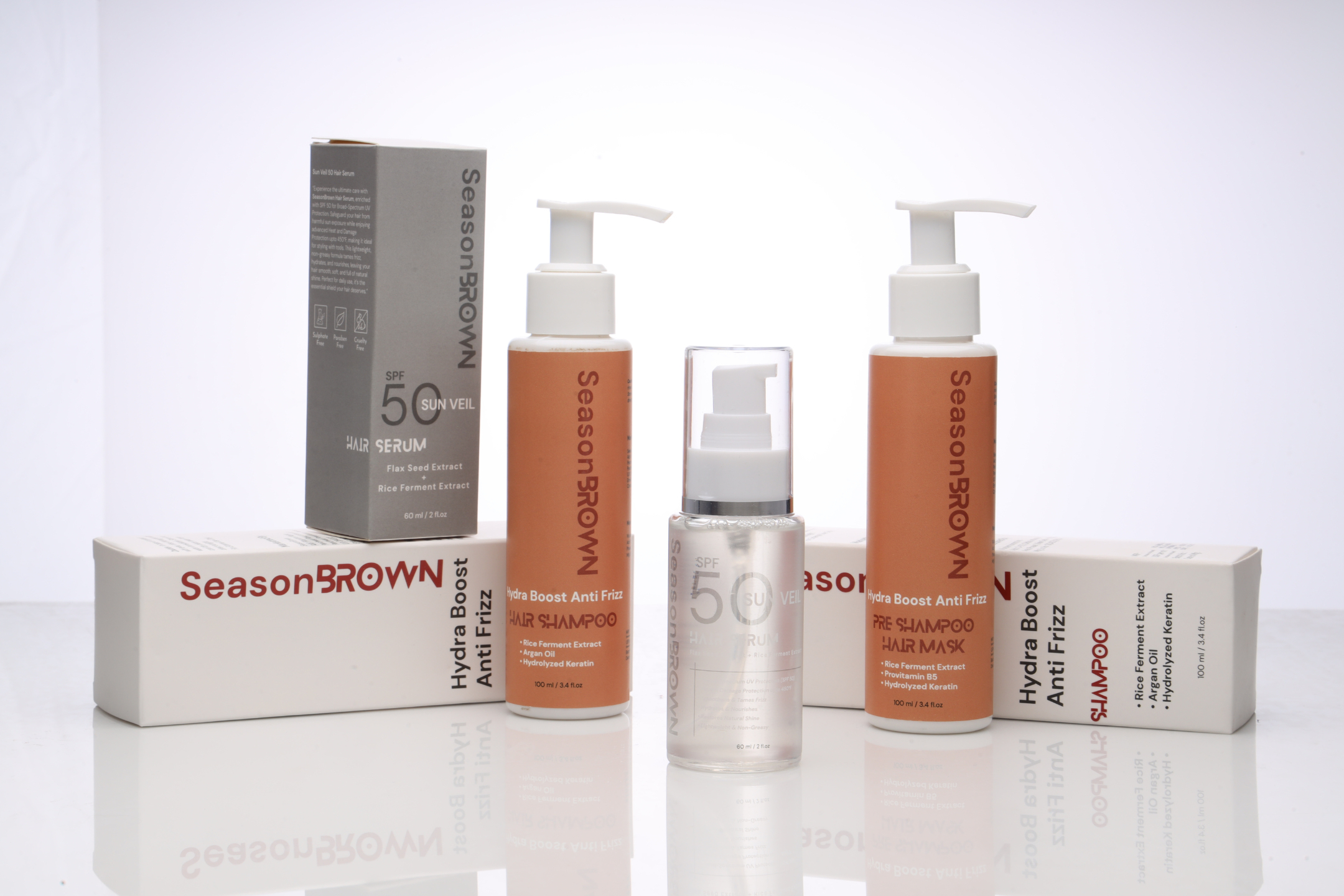 SeasonBrown Hair Care Products Banner – Shampoo, Hair Mask, and Serum for deep nourishment and frizz control.